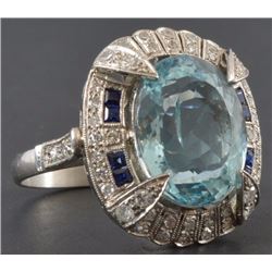 Platinum Aquamarine Diamond & Sapphire Ring