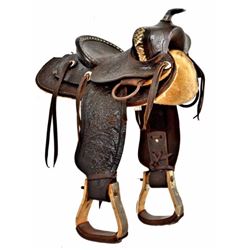 Miniature Fully Carved Unmarked Pony Saddle