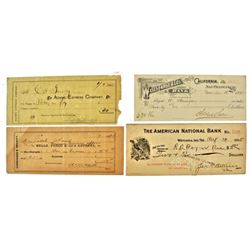 4 1890s Wells Fargo & Express Bank Receipts