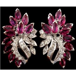 Pair 18k White Gold Ruby & Diamond Earrings