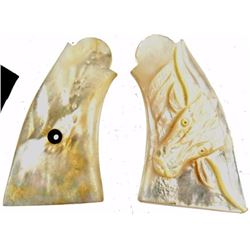 Carved Steer Head Mother of Pearl Pistol Grips