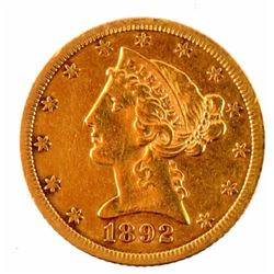 1892 U.S. $5 Gold Coin