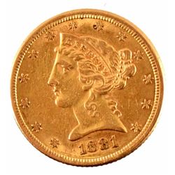 1881 U.S. $5 Gold Coin