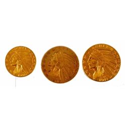 1909 & 1911 $5 and 1908 $2-1/2 U.S. Gold Coins
