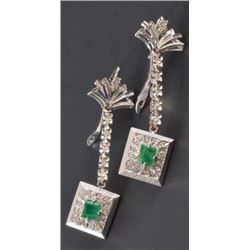18Kt White Gold Emerald & Diamond Dangle Earrings