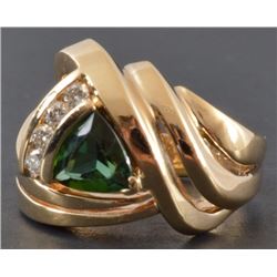 14kt Yellow Gold Green Tourmaline & Diamond Ring