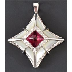 Mother of Pearl, Pink Tourmaline & Diamond Pendant