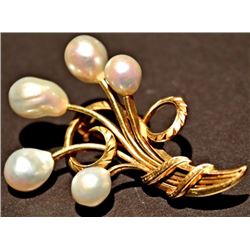 Signed 14k Mikimoto Pearl Brooch/Pin