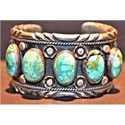 Signed Sterling Silver Turquoise Navajo Bracelet.