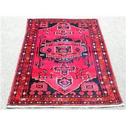 Nicely Contrasted Handmade Persian Hamadan 4.10 X 3.4