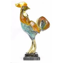 Animal Edition Rooster Special Patina Bronze Sculpture on amrble base Figurine
