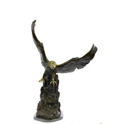 110 Lbs Art Deco Multi Color Patina Bald Eagle Bronze Sculpture on Marble base Statue