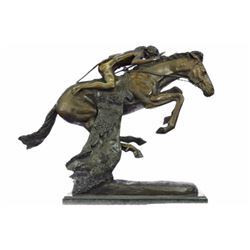 Cheyenne Bronze Statue on marble base Horse Sculpture