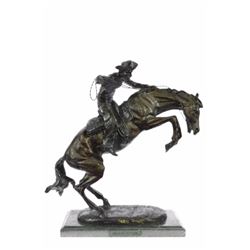 Bronco Buster On marble base bronze sculpture