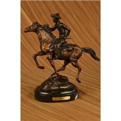 Trooper Bronze Sculpture Man Riding Horse Figurine on marble base Figure