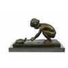 Image 7 : Girl Playing With Turtle Bronze Sculpture on marble base