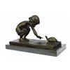 Image 9 : Girl Playing With Turtle Bronze Sculpture on marble base