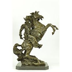 50 Lbs Old West Cowboy Horse Bronze Statue