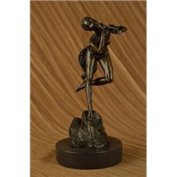 Wood Nymph Playing Flute Bronze Sculpture