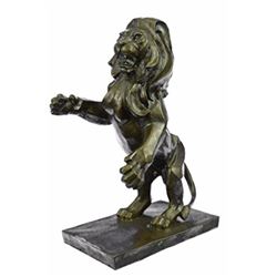 African Lion Wildlife Bronze Sculpture on marble base