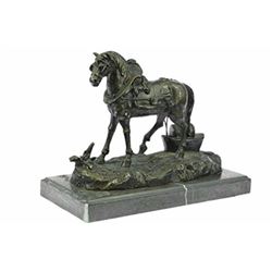 Show Horse Equestrian Ranch Farm Bronze Statue on Marble Base Sculpture