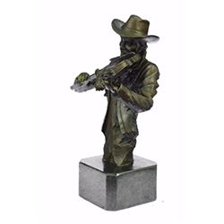 Cowboy Playing Violin Bronze Sculpture on Marble Statue