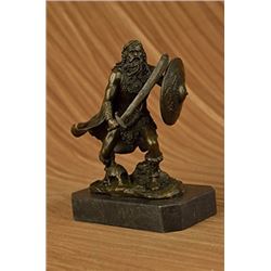 Bronze Warrior With Sword Sculpture on Marble Base Figurine