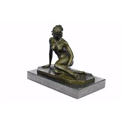 Nude Sitting Woman Bronze Erotic Sculpture on marble base Figurine