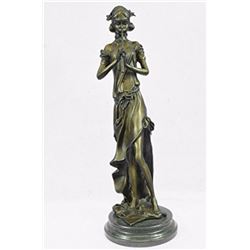 Female Flute Player Bronze Sculpture on marble base Statue
