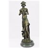 Image 1 : Female Flute Player Bronze Sculpture on marble base Statue