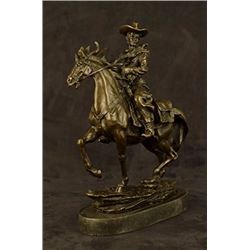 Western Cowboy Bronze Statue on Marble Sculpture