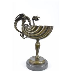 Dragon Sitting On Edge Of A Bowl Bronze Sculpture