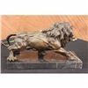 Image 5 : Angry Hungry Male Lion Bronze Sculpture on Marble Base Figurine