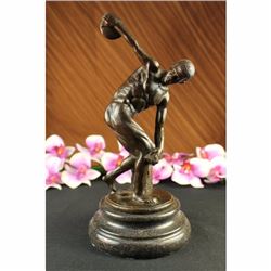 Disco bolus bronze sculpture on marble base