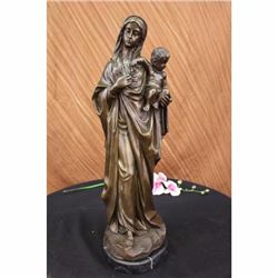 Bronze Sculpture Blessed Mother Mary Holds Baby Jesus