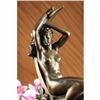 Image 2 : Nude Woman Sitting on Moon Bronze Sculpture on marble base