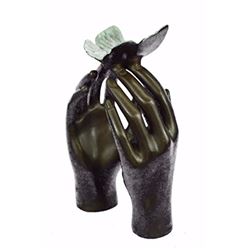 Two Hands And A Blue Butterfly Bronze Sculpture