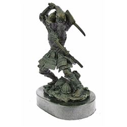 Bronze Samurai Sculpture on Marble Base Figurine