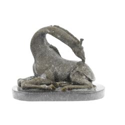 Giraffe Sitting Bronze Sculpture on Marble Base Figurine
