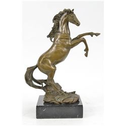 Wild Stallion Horse Bronze Sculpture on Marble Base Figurine
