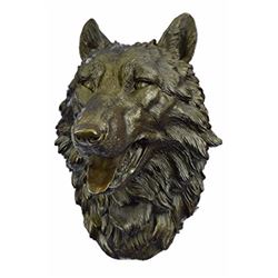 Wall Mount Wolf Head Bust Cabin Decor Bronze Sculpture