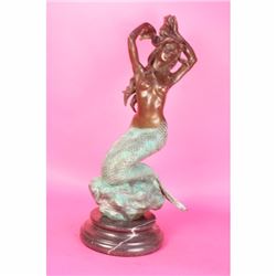 Mermaid On Rock Bronze Sculpture