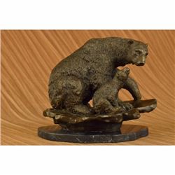 Bear with Cub Bronze Sculpture on marble base Figurine