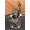 Image 1 : Native American With Eagle Bronze Statue on Marble Base Sculpture