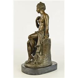 Nude Erotic Model Portrait Bronze Statue Marble Base