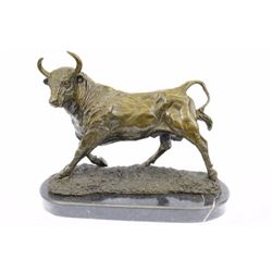 Solid Bronze Sculpture Of A Bull on Marble Base