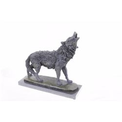Wolf Carve Bronze Sculpture on Marble base Statue