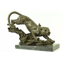 Panther Wild African Cat On Tree Bronze Sculpture