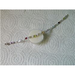 BRACELET - 9 OVAL FACETTED MULTI GEMSTONES & DIAMOND IN STERLING SILVER SETTING - RETAIL ESTIMATE $4