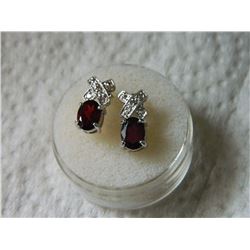 EARRINGS - NEW GARNET & DIAMONDS IN STERLING SILVER SETTING - POST & BUTTERFLY BACKING - RETAIL ESTI